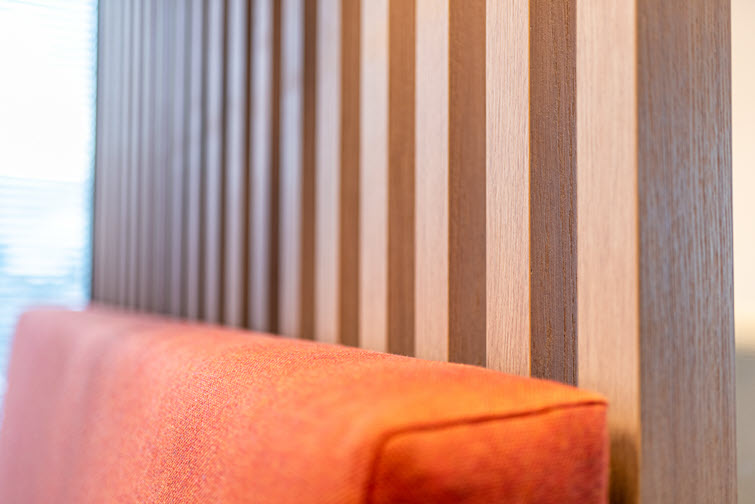 Master Oak Natural slat panels give seating a wood effect 